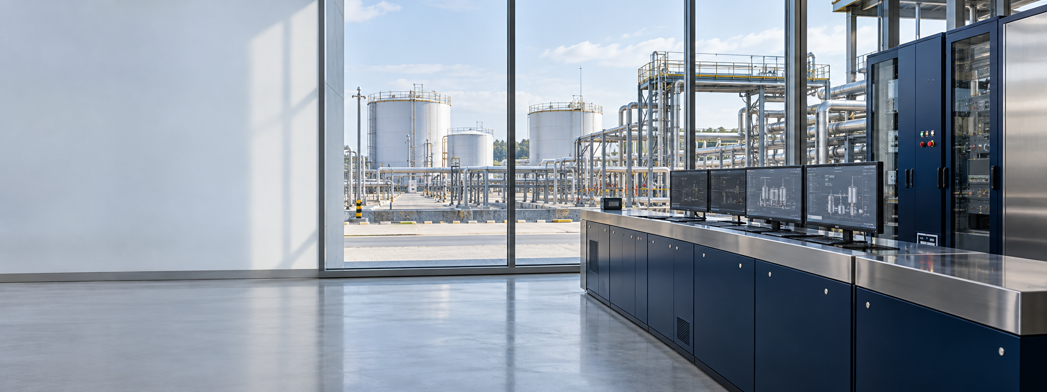 Imagen ilustrativa: Sala de control con vista a infraestructura industrial