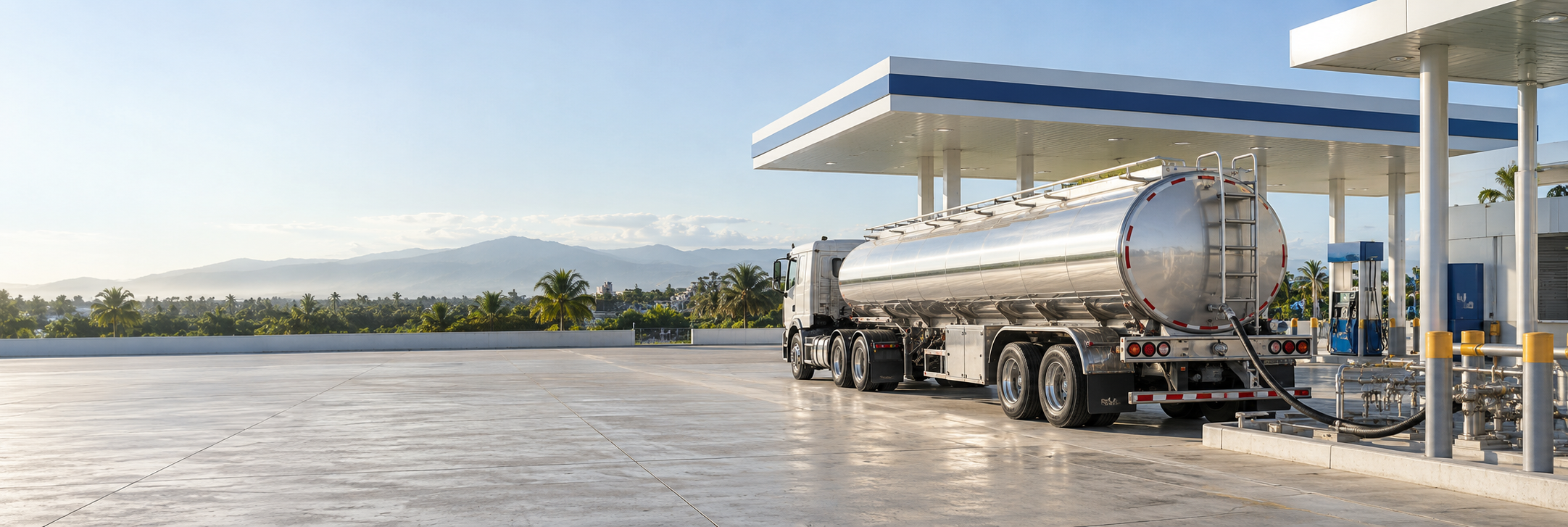 Imagen ilustrativa de una estación con un camión de combustible